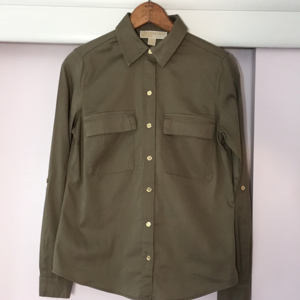 Michael Kors Olive/Army Green Button Down with Gold Hardware Size 2